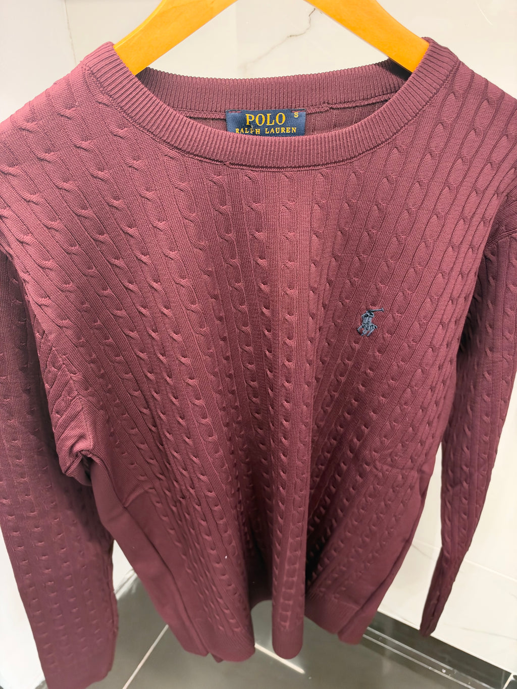 Polo Ralph Lauren Cable Knit Sweater – Ανδρικό Πλεκτό Πουλόβερ Μπορντό / Burgundy