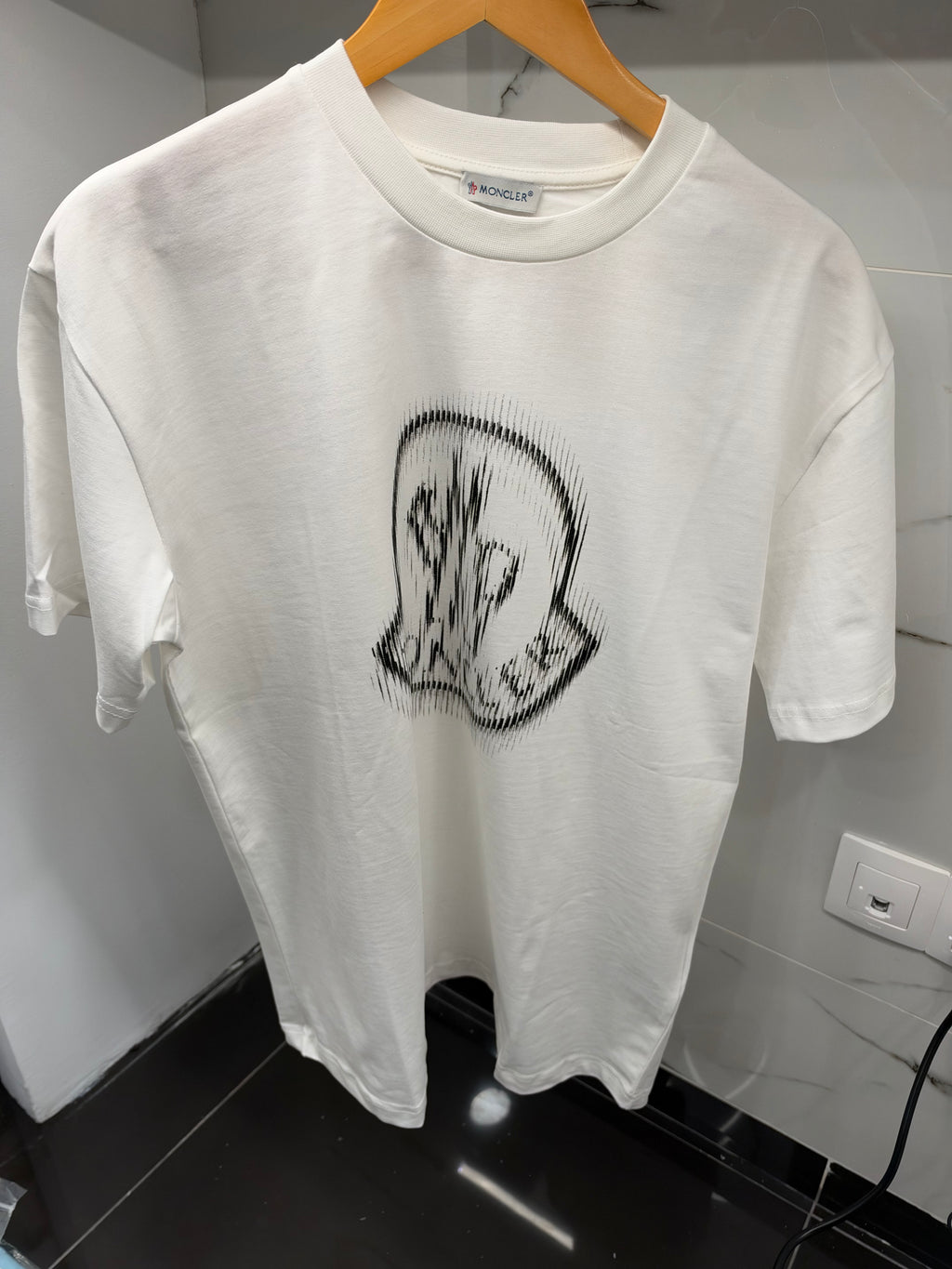 Moncler White Distorted Logo T-Shirt
