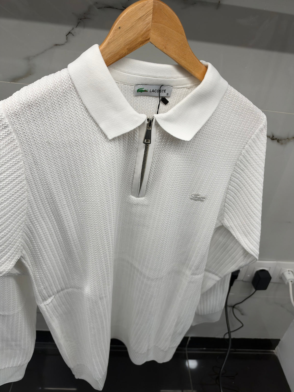 Lacoste Textured Zip Polo – Ανδρική Πλεκτή Μπλούζα με Φερμουάρ Λευκό/White