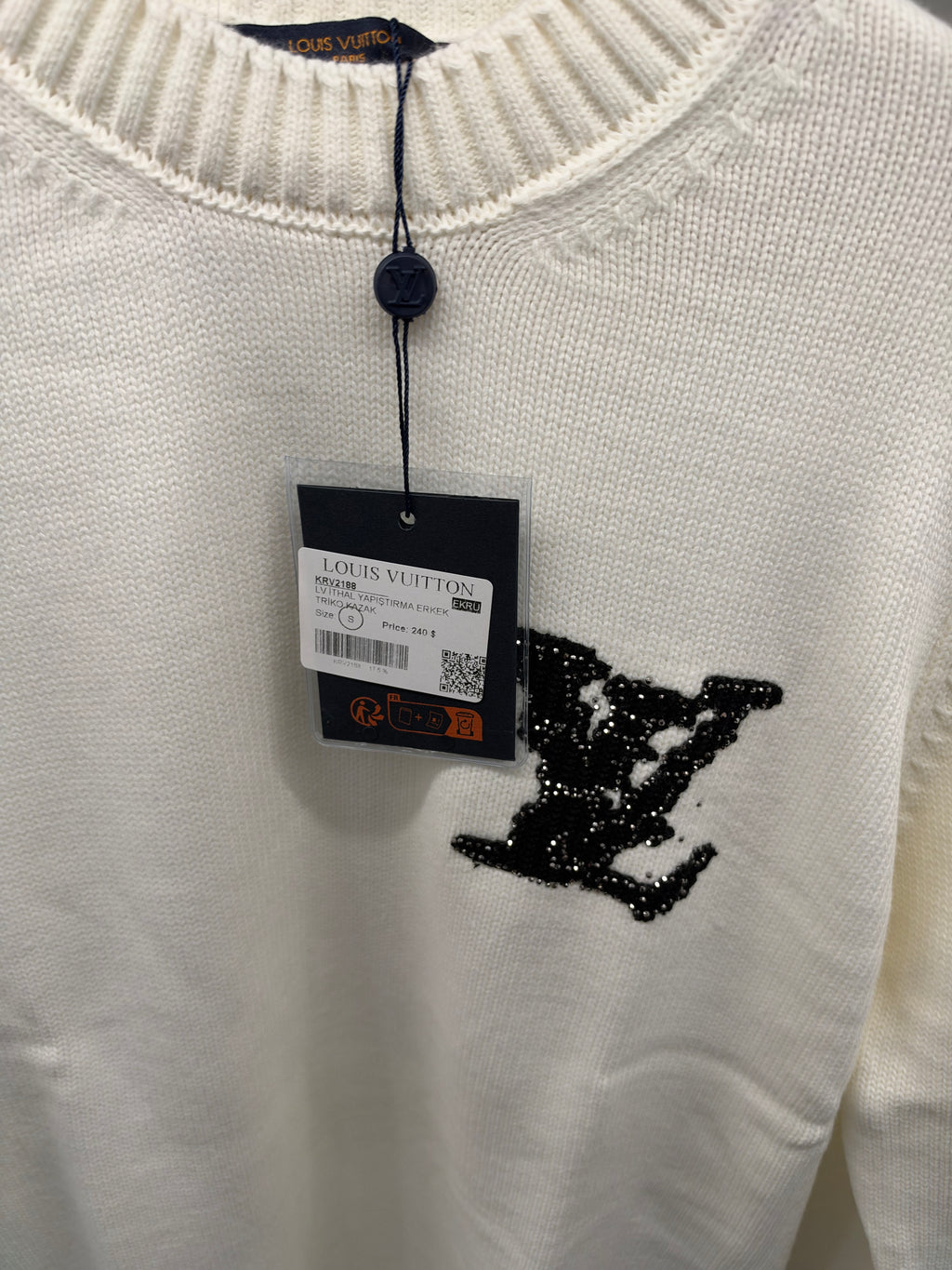Louis Vuitton LV Embellished Knit Sweater – Λευκό  Πλεκτό με Μαύρο Monogram