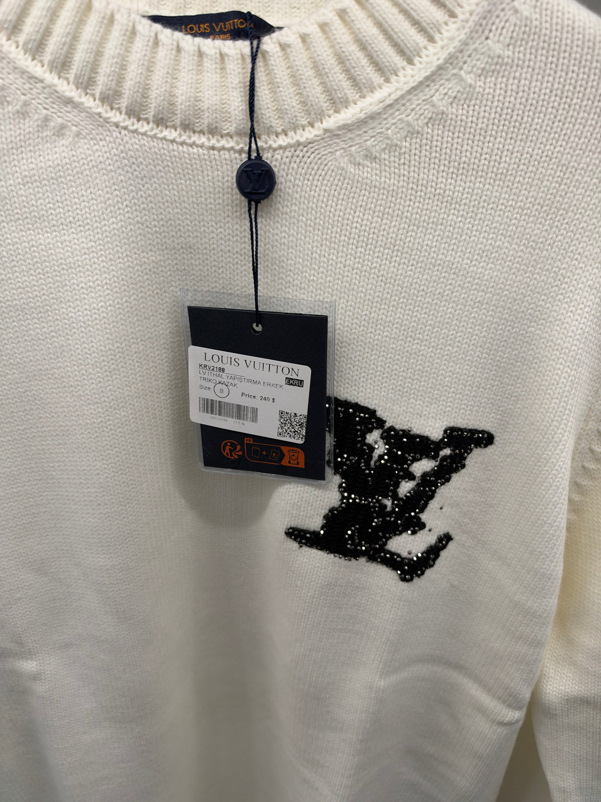 Louis Vuitton LV Embellished Knit Sweater – Λευκό  Πλεκτό με Μαύρο Monogram
