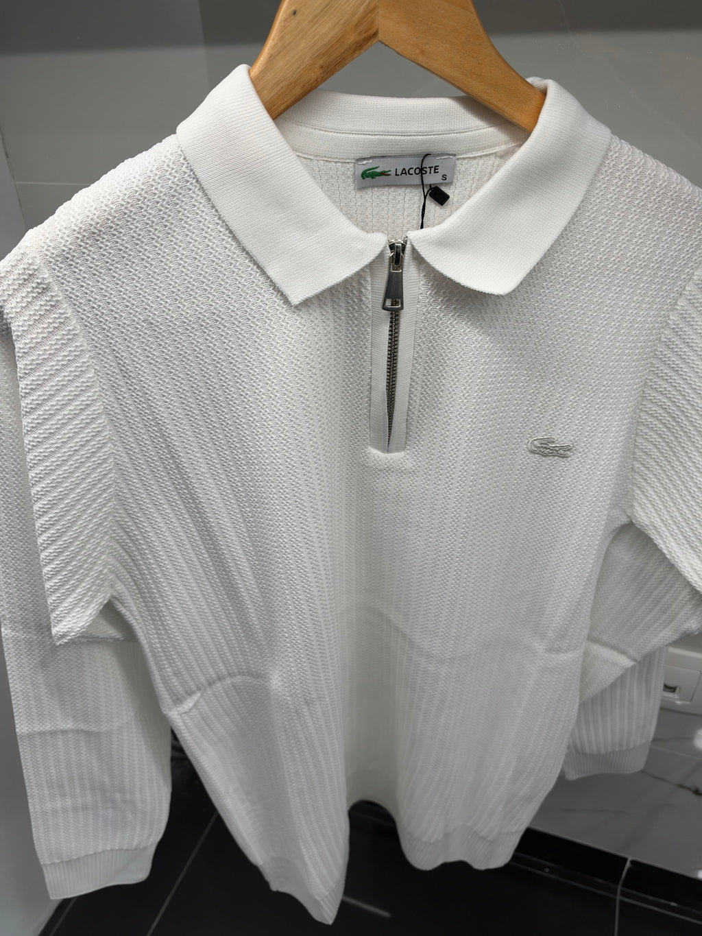 Lacoste Textured Zip Polo – Ανδρική Πλεκτή Μπλούζα με Φερμουάρ Λευκό/White