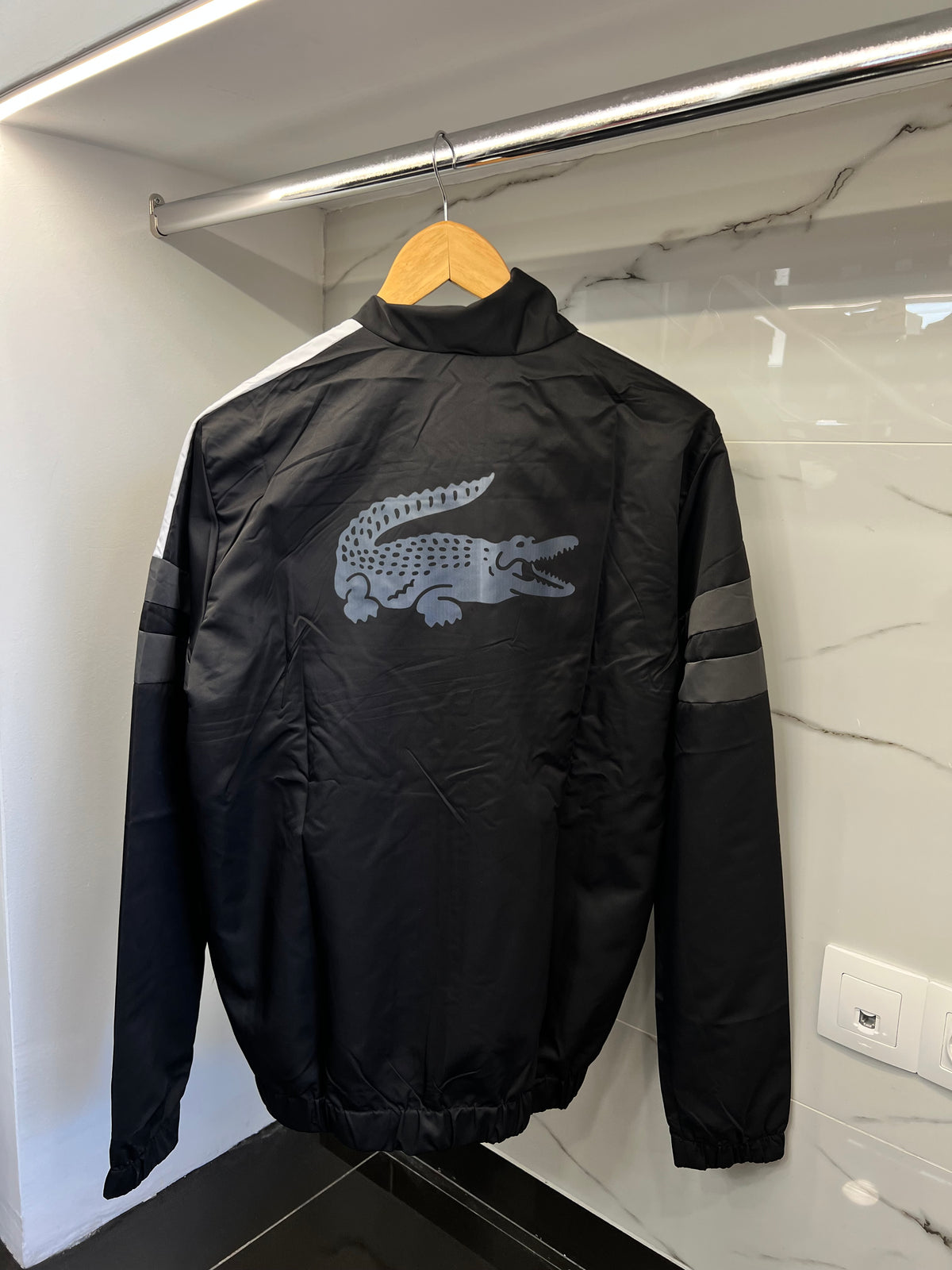 Lacoste Sport Stripe Windbreaker Tracksuit – Αντιανεμικό Σετ Μαύρο / Γκρι