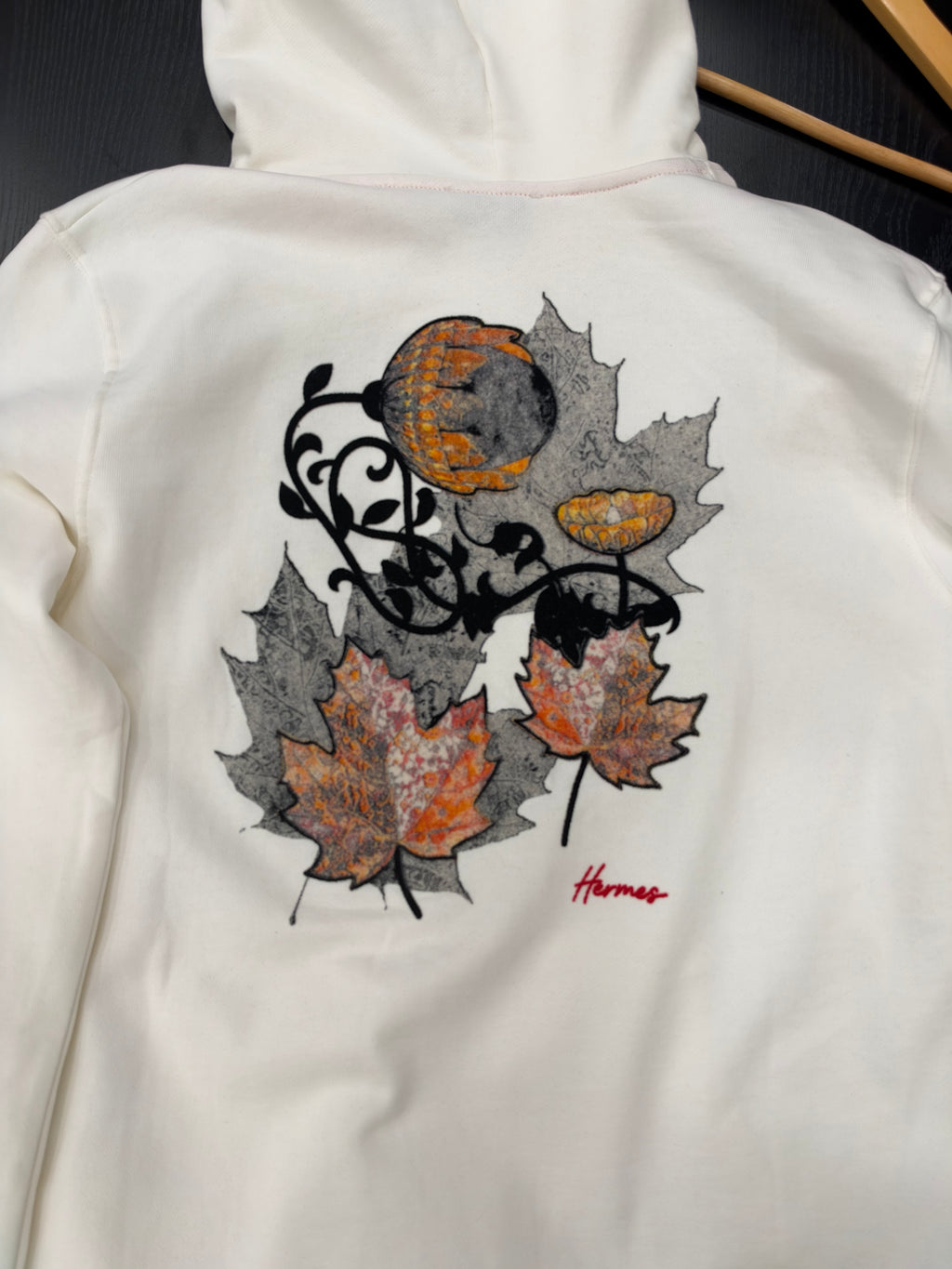 Hermès Autumn Leaves Graphic Hoodie –  Φούτερ με Κουκούλα Λευκό/White