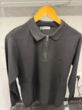 Lacoste Textured Knit Zip Polo – Ανδρική Πλεκτή Μπλούζα με Φερμουάρ Ανθρακί / Charcoal Grey
