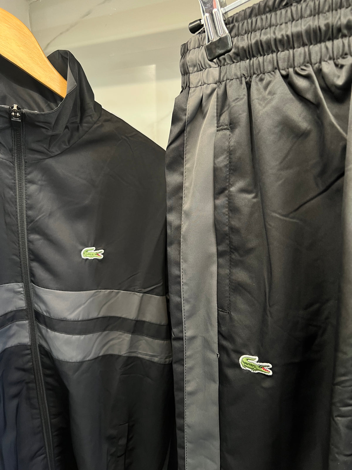 Lacoste Sport Stripe Windbreaker Tracksuit – Αντιανεμικό Σετ Μαύρο / Γκρι
