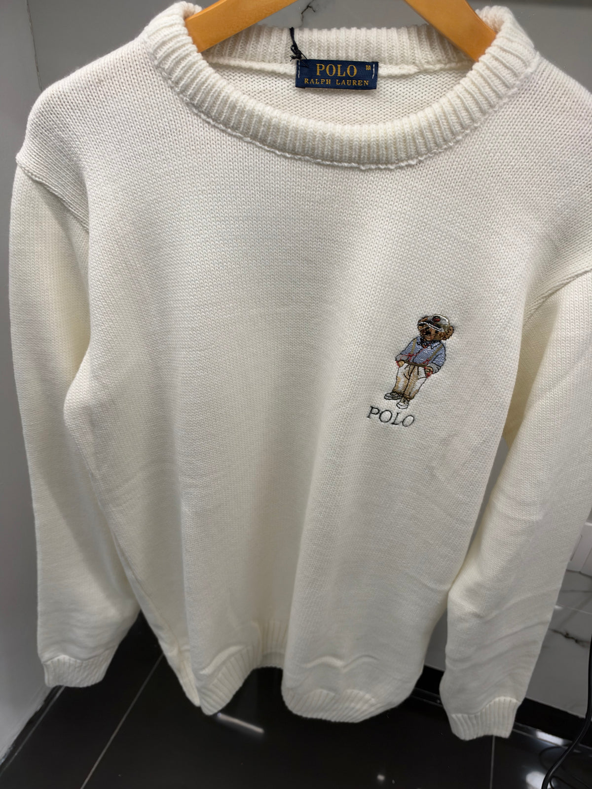 Polo Ralph Lauren Heritage Bear – Ανδρικό Πλεκτό Πουλόβερ Λευκό