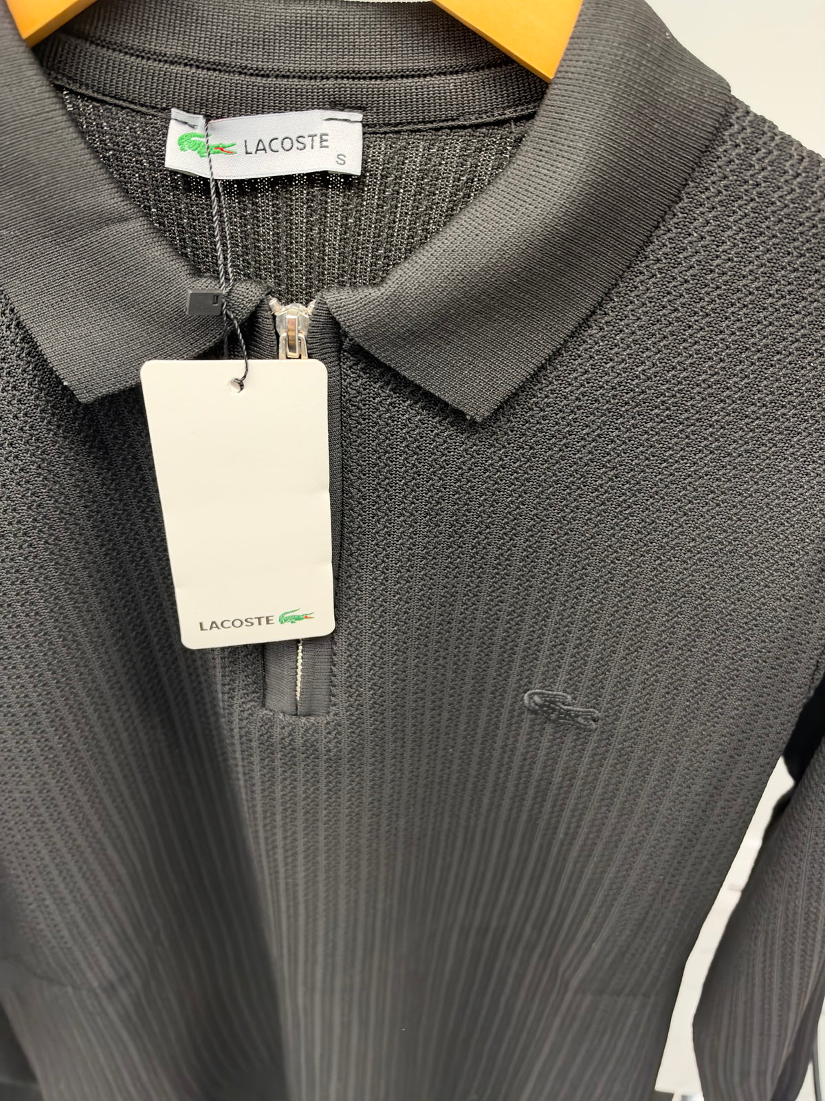 Lacoste Textured Knit Zip Polo – Ανδρική Πλεκτή Μπλούζα με Φερμουάρ Ανθρακί / Charcoal Grey